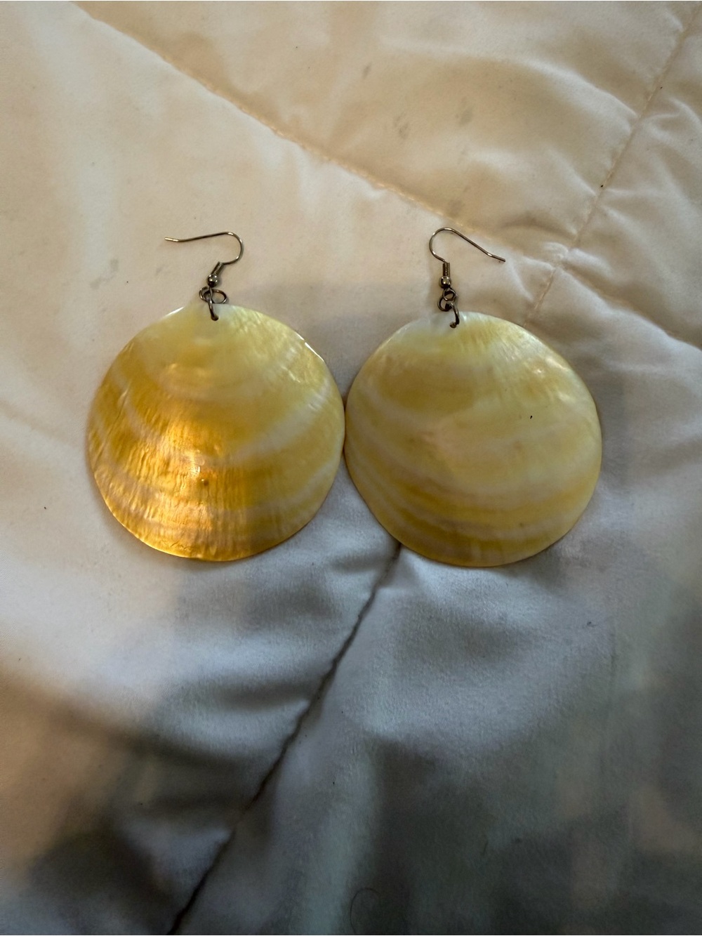 Yellow Shell Disc Drop Earrings